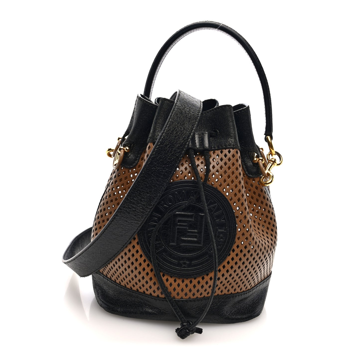Vitello Liberty Glossy Lambskin F is Fendi Perforated Small Mon Tresor Bucket Bag Sand Mimosa Black