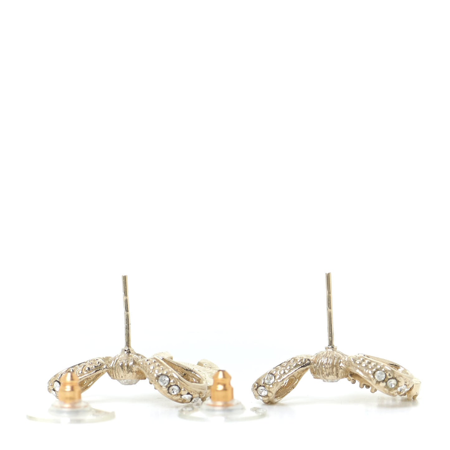 Crystal CC Bow Drop Earrings Gold