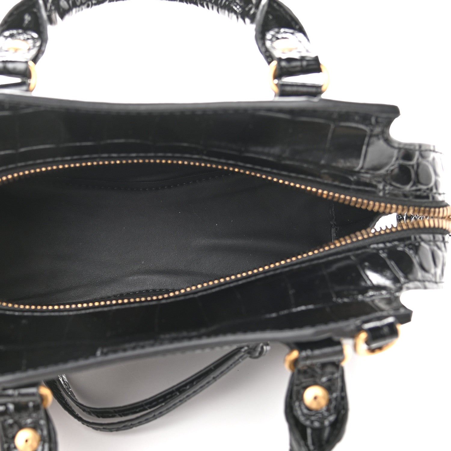 Balenciaga Shiny Supple Calfskin Crocodile Embossed Neo Classic Gold Hardware Mini City Black 5 of 8