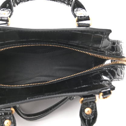 Balenciaga Shiny Supple Calfskin Crocodile Embossed Neo Classic Gold Hardware Mini City Black 5 of 8
