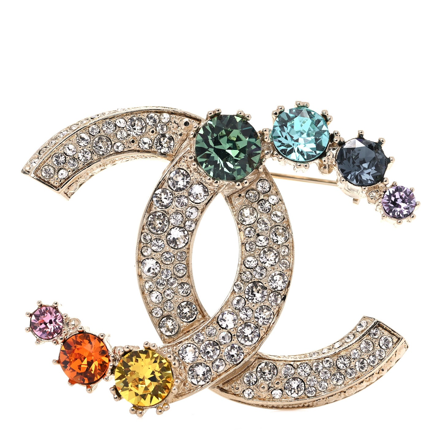 Crystal CC Brooch Gold Multicolor