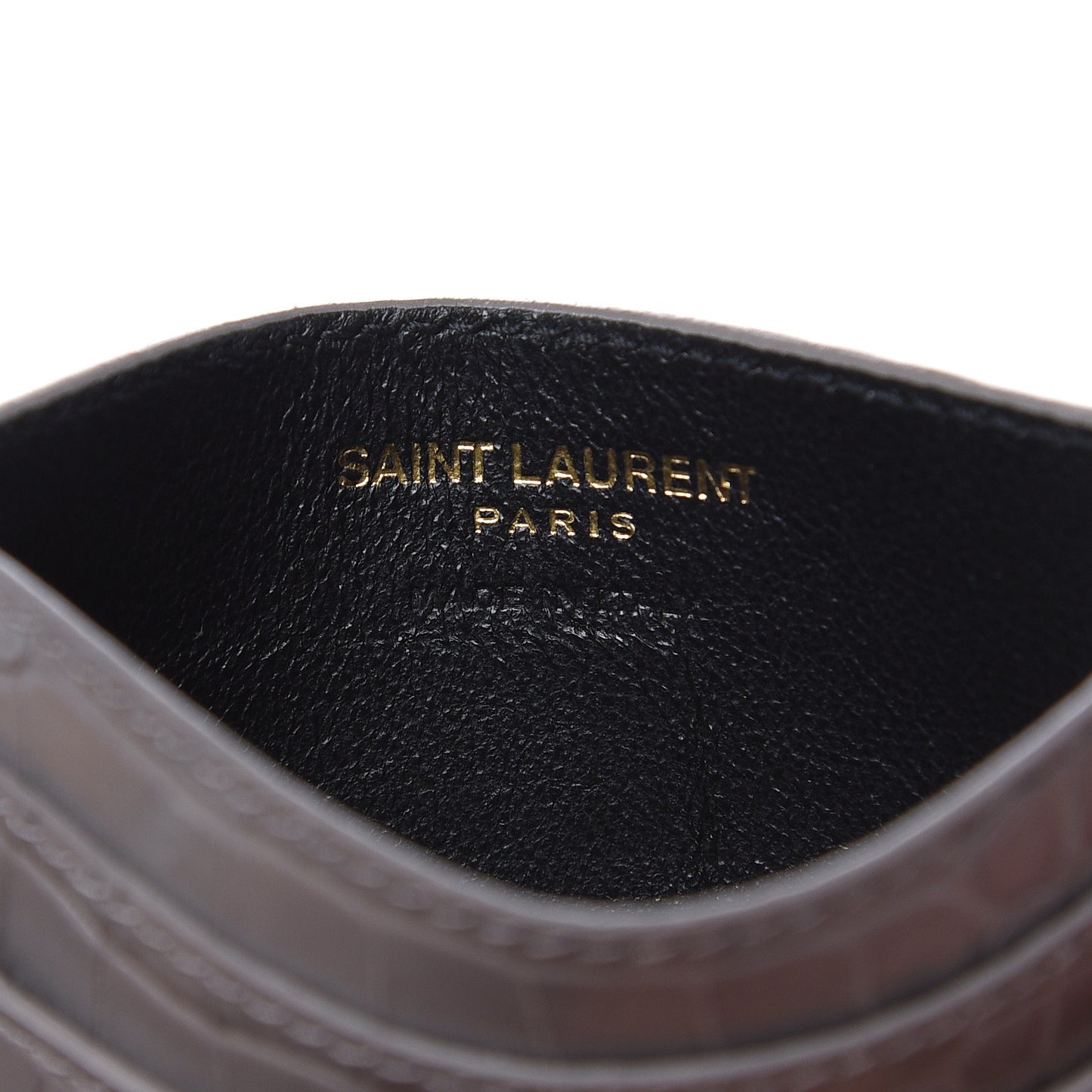 Calfskin Crocodile Embossed Monogram Card Case Fog