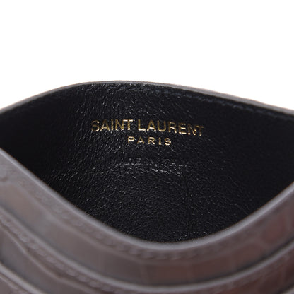 Saint Laurent Calfskin Crocodile Embossed Monogram Card Case Fog 5 of 6