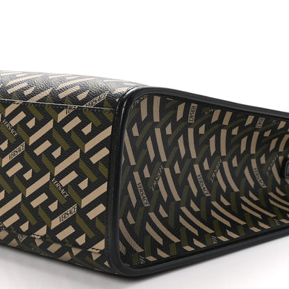 Versace Coated Canvas Calfskin La Greca Signature Tote Bag Black Khaki 9 of 9