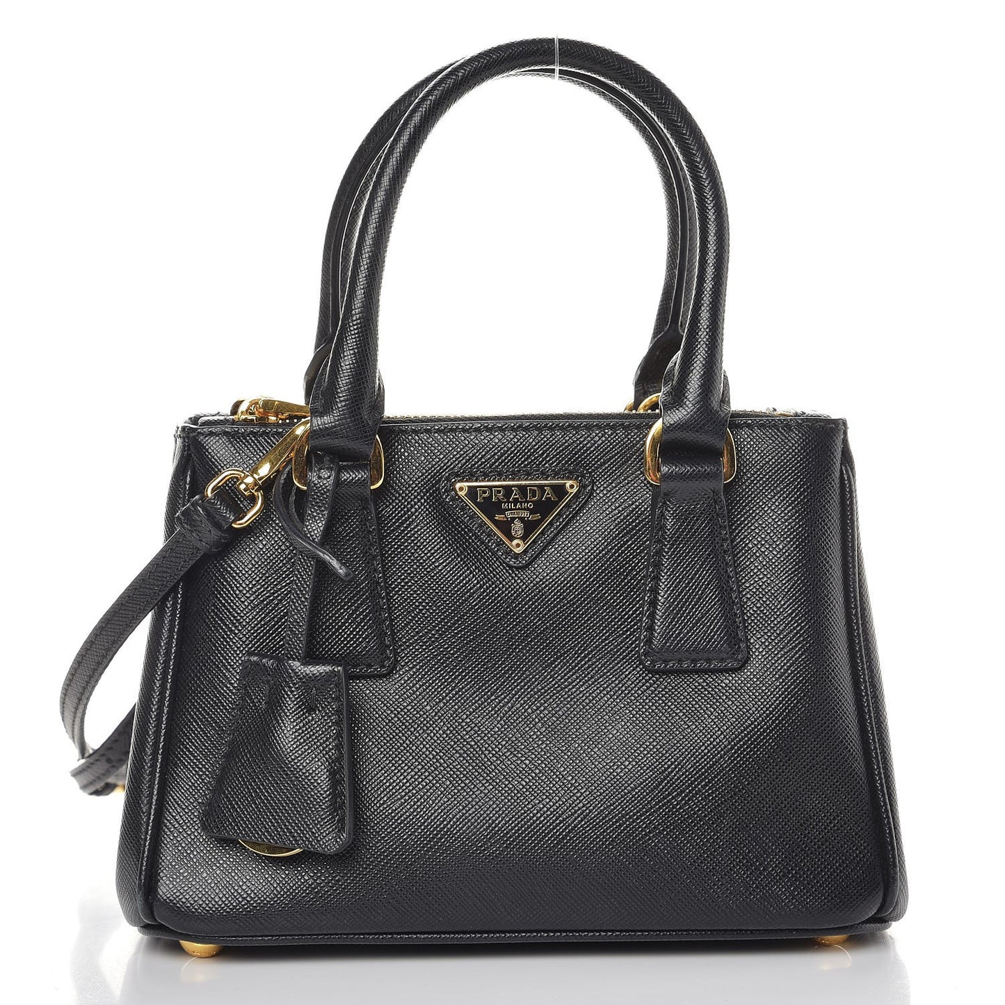 Saffiano Lux Mini Galleria Double Zip Tote Black