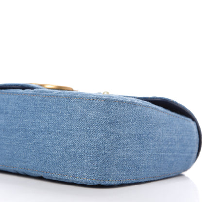 Gucci Denim Matelasse Pearl Studded Small GG Marmont Shoulder Bag Blue 7 of 10