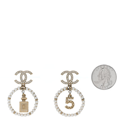Chanel Crystal Pearl Chanel Charms CC Drop Earrings Gold 2 of 5