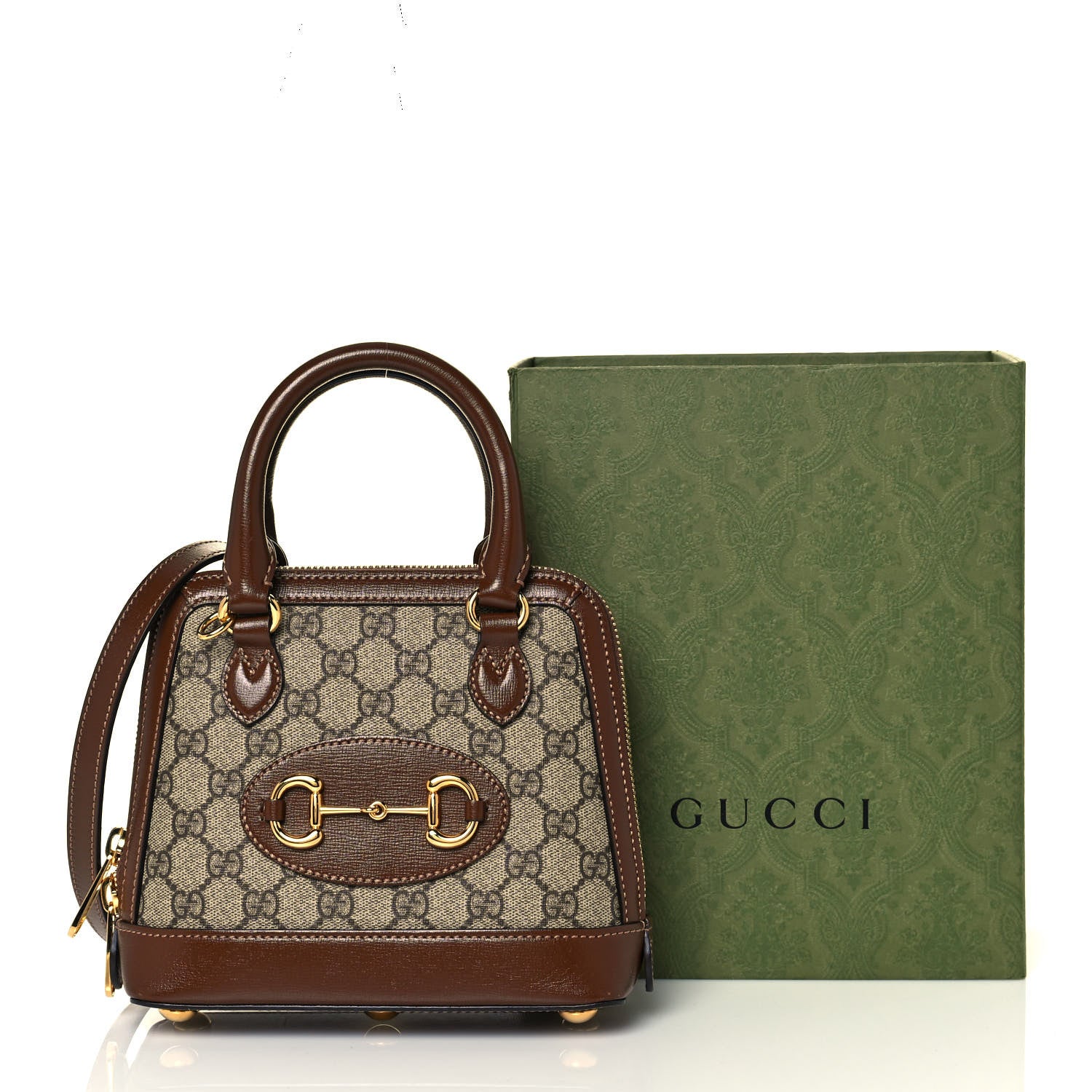 Gucci GG Supreme Monogram Azalea Calfskin Mini Horsebit 1955 Top Handle Bag Beige Ebony Brown Sugar 13 of 13