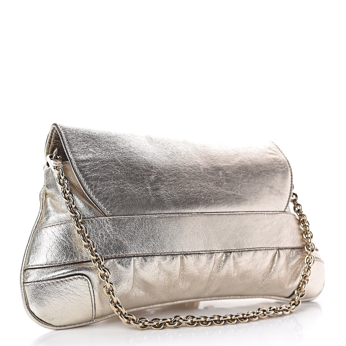 Metallic Calfskin Queen Bow Chain Clutch Gold