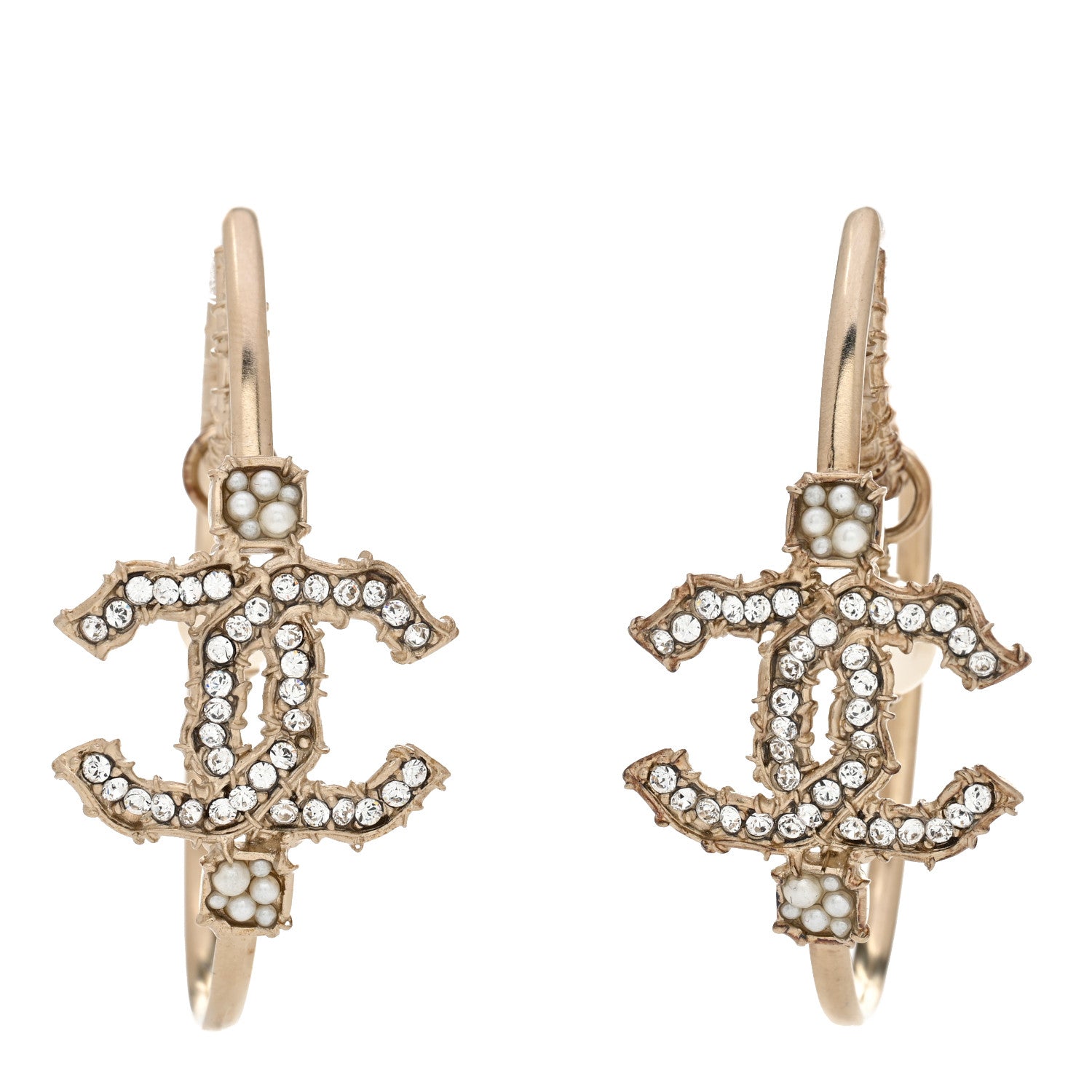 Chanel Crystal CC Camellia Express CC Drop Hoop Earrings Gold 1 of 5
