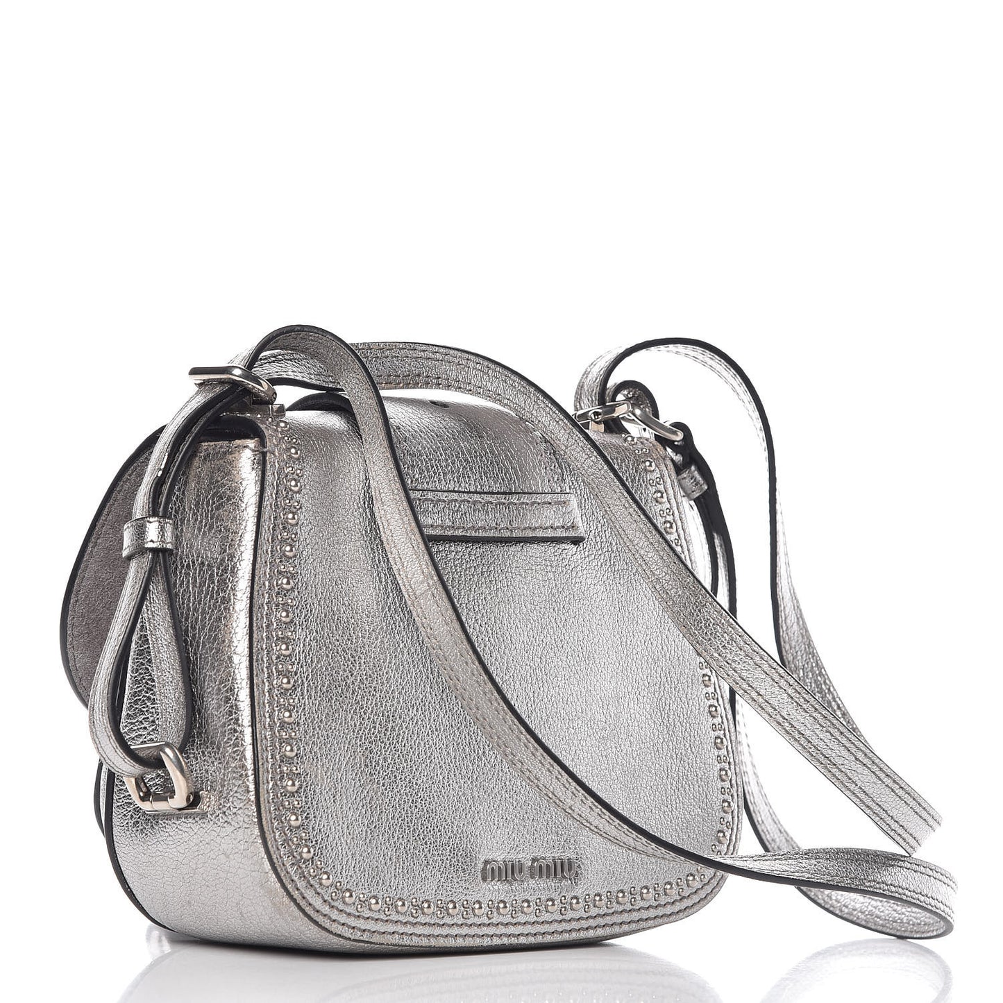 Metallic Goatskin Madras Stud Embellished Buckle Dahlia Shoulder Bag Chrome