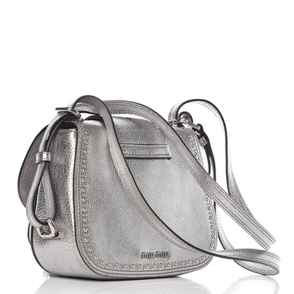 Miu Miu Metallic Goatskin Madras Stud Embellished Buckle Dahlia Shoulder Bag Chrome 7 of 20