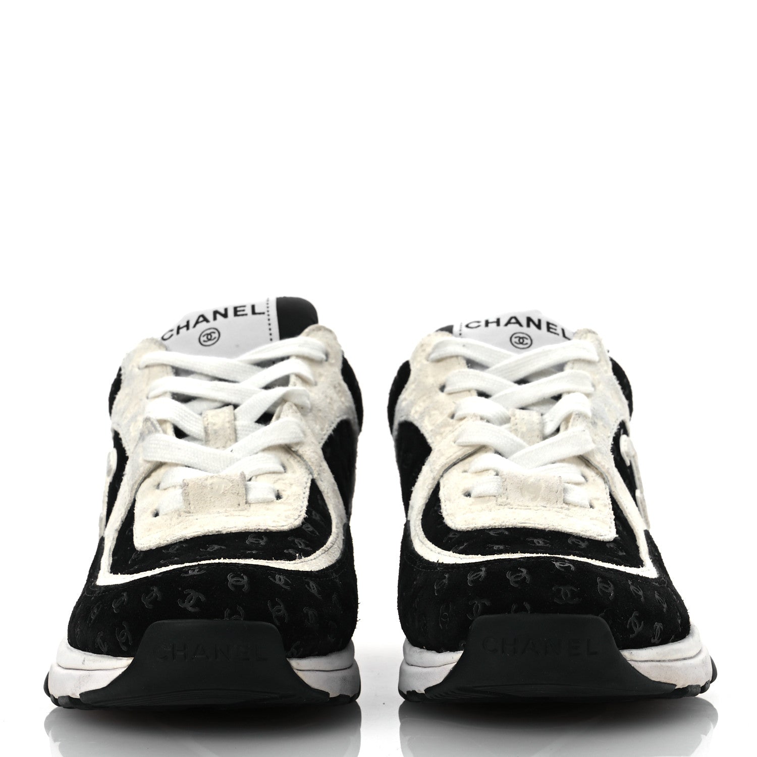 Chanel Suede Calfskin Printed CC Sneakers 36 White Black 3 of 13
