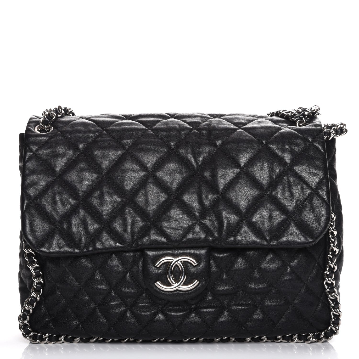 Chanel Washed Lambskin Quilted Maxi Chain Around Flap Black 1 of 8