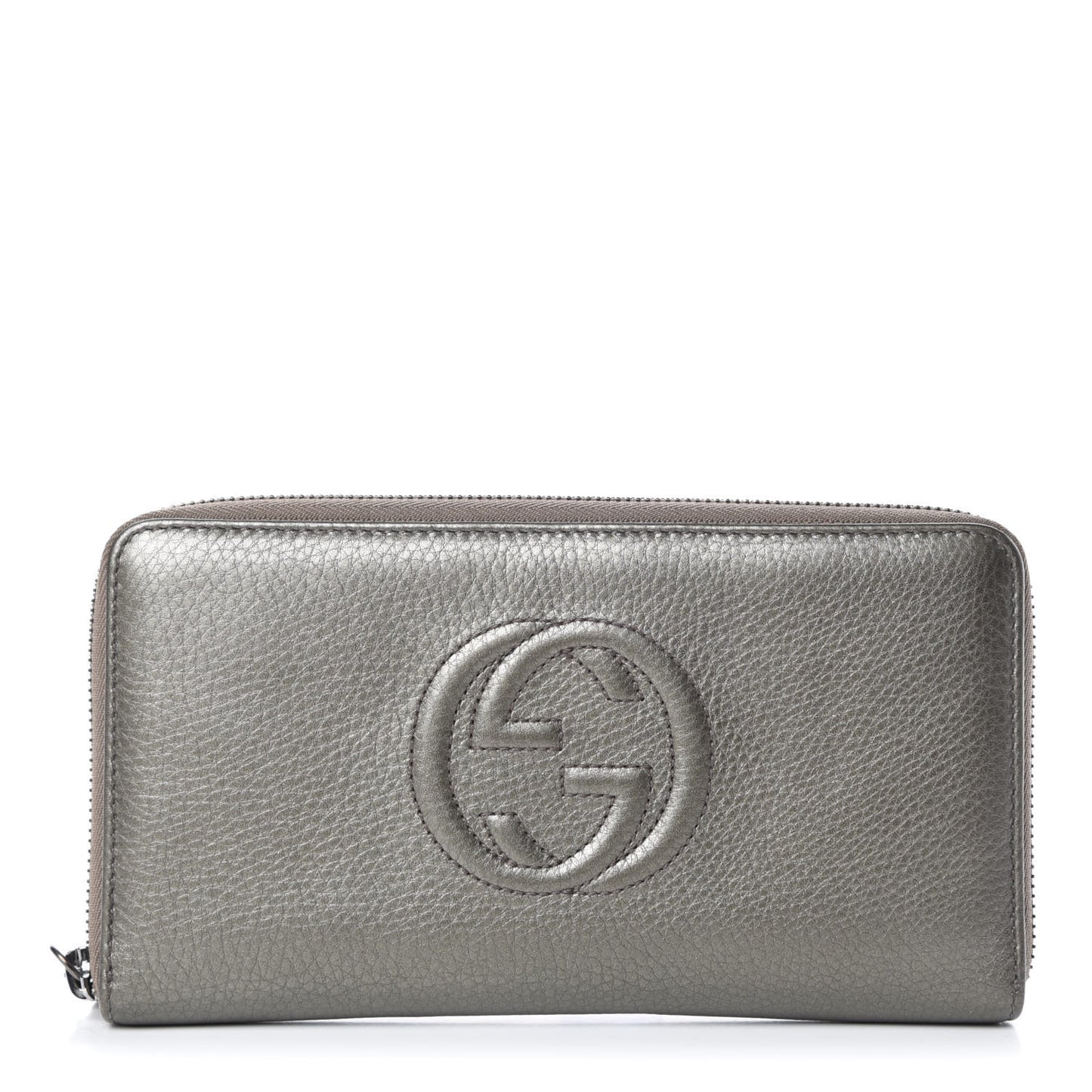 Metallic Pebbled Calfskin Soho Zip Around Wallet Sasso