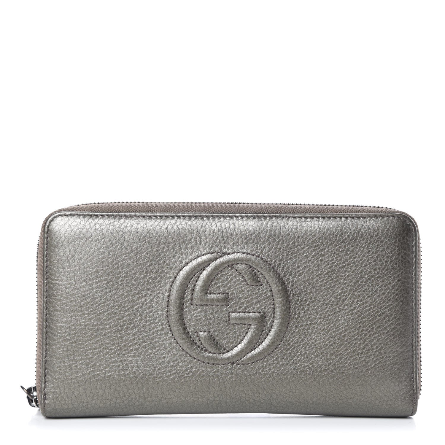 Gucci Metallic Pebbled Calfskin Soho Zip Around Wallet Sasso 1 of 11