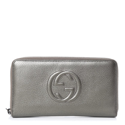 Gucci Metallic Pebbled Calfskin Soho Zip Around Wallet Sasso 1 of 11