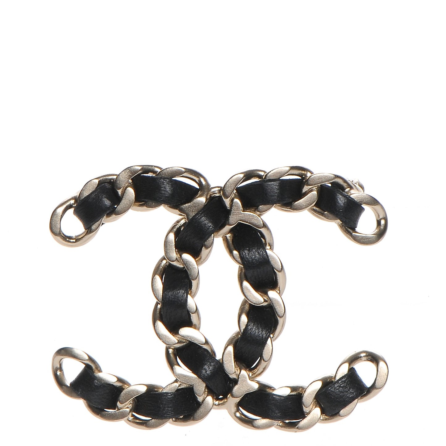 Lambskin Chain CC Brooch Black Gold