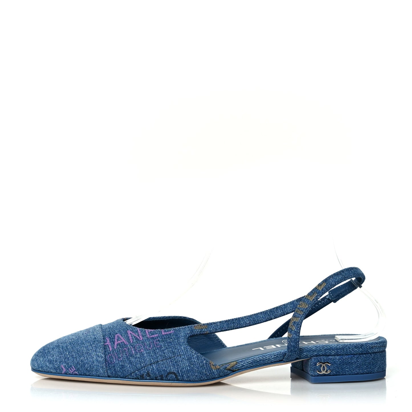 Denim Cap Toe CC Slingback Flats 37.5 Light Blue Multicolor