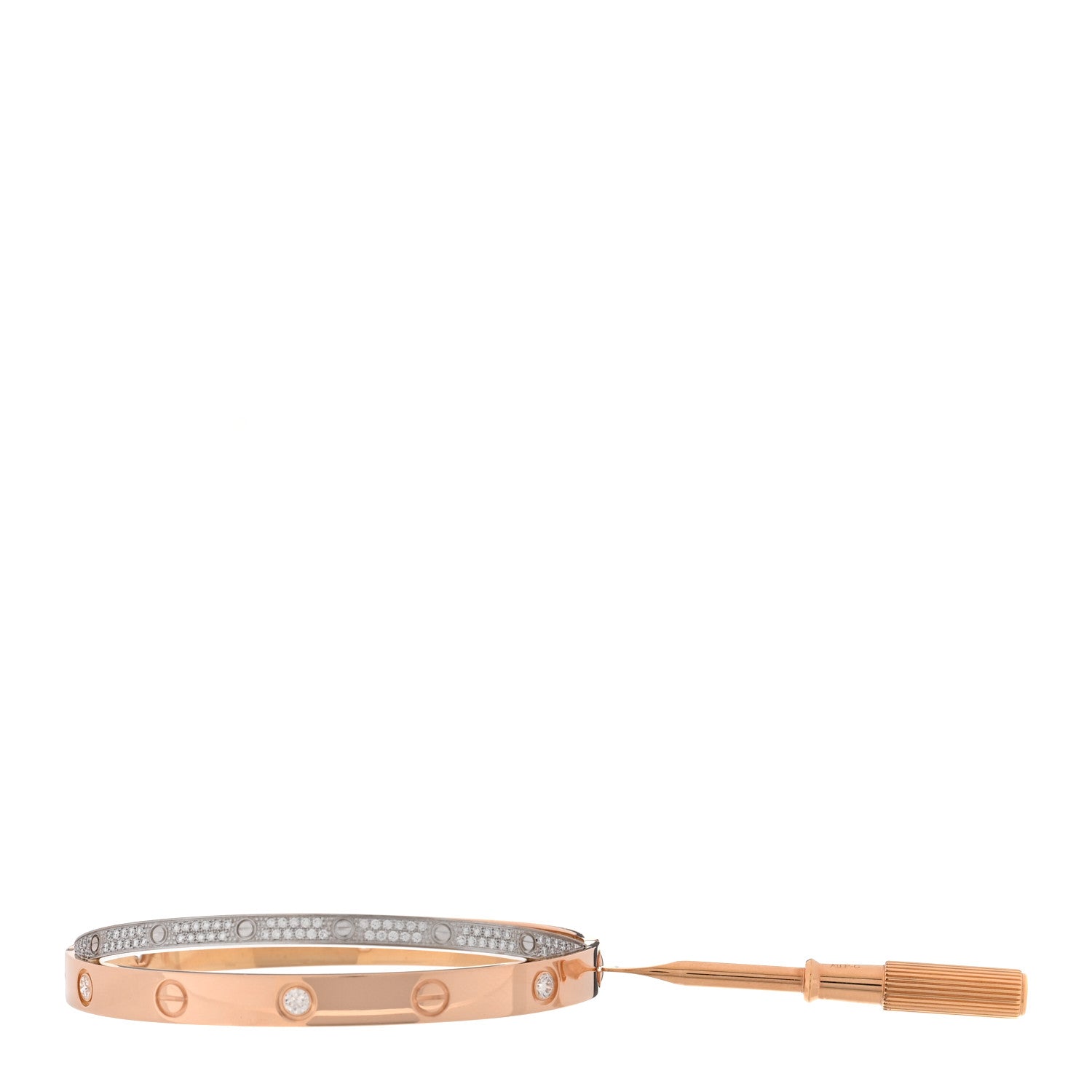 Cartier 18K Pink White Gold Diamond Double LOVE Paved Bracelet 17 5 of 9