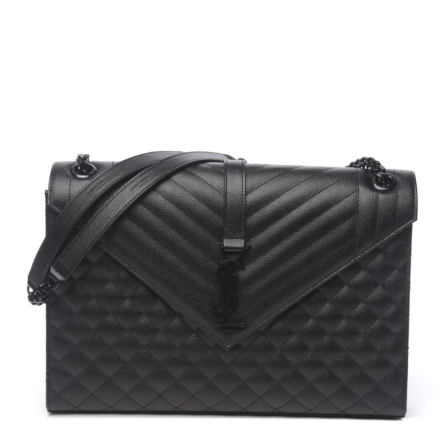 Saint Laurent Grain De Poudre Textured Mixed Matelasse Large Triquilt Monogram Monochrome Satchel Black 1 of 9