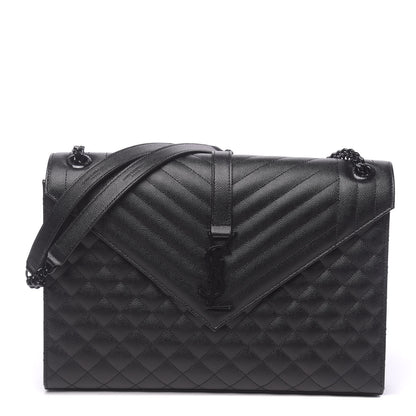 Saint Laurent Grain De Poudre Textured Mixed Matelasse Large Triquilt Monogram Monochrome Satchel Black 1 of 9