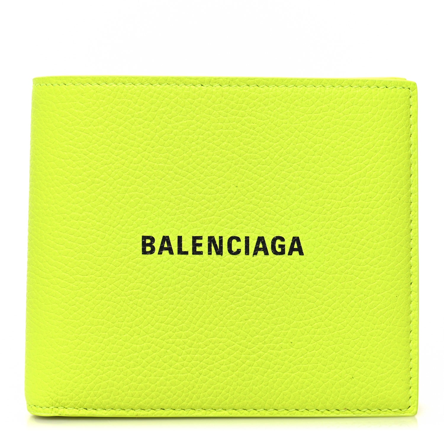 Balenciaga Grained Calfskin Logo Cash Square Bi-Fold Wallet Fluo Yellow Black 1 of 8