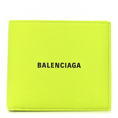 Balenciaga Grained Calfskin Logo Cash Square Bi-Fold Wallet Fluo Yellow Black 1 of 8