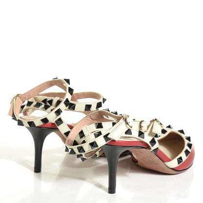 Valentino Garavani Nappa Rockstud Ankle Strap Low Heel Pumps 37 Red Ivory 4 of 7
