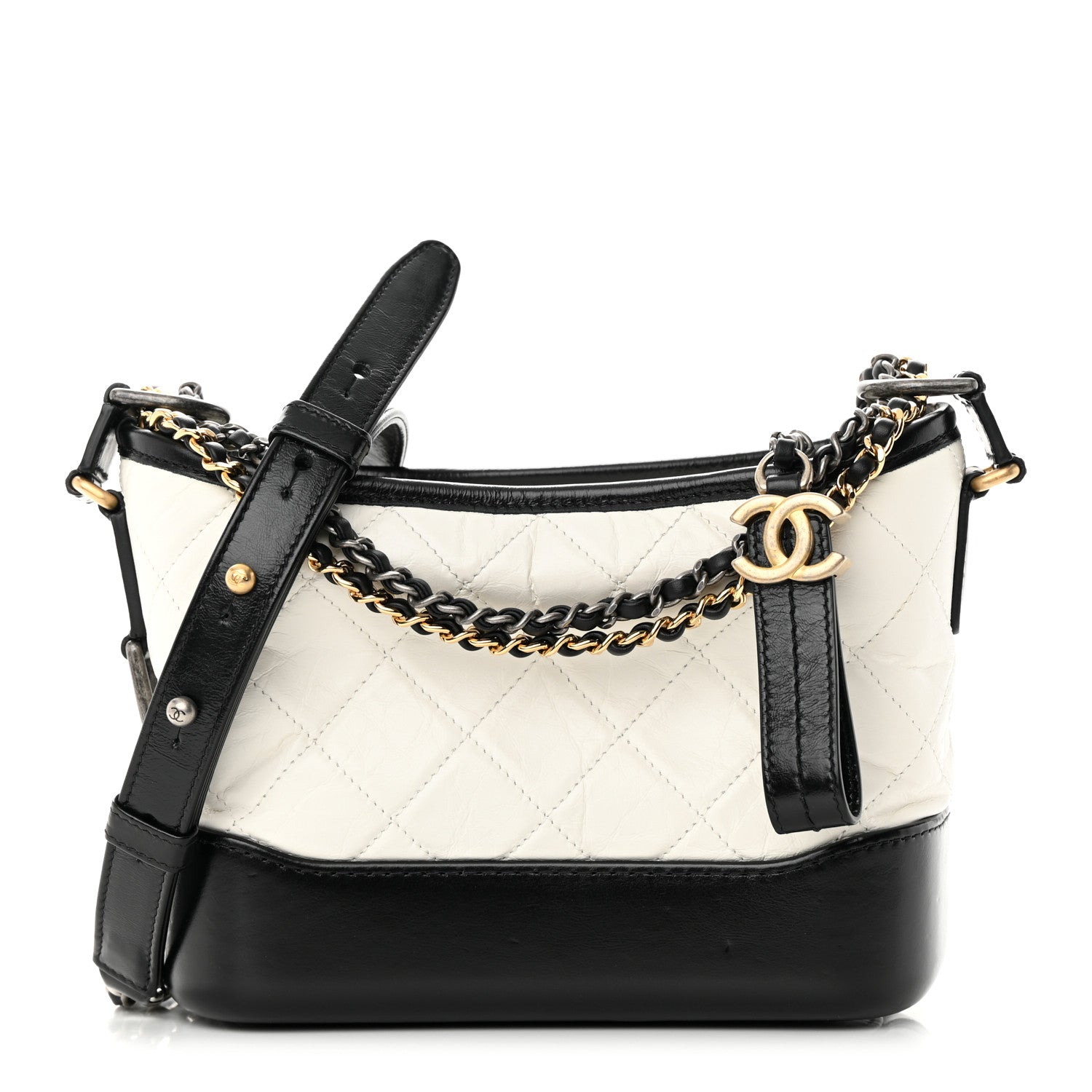 Chanel Aged Calfskin Quilted Small Gabrielle Hobo Black White 1 of 19
