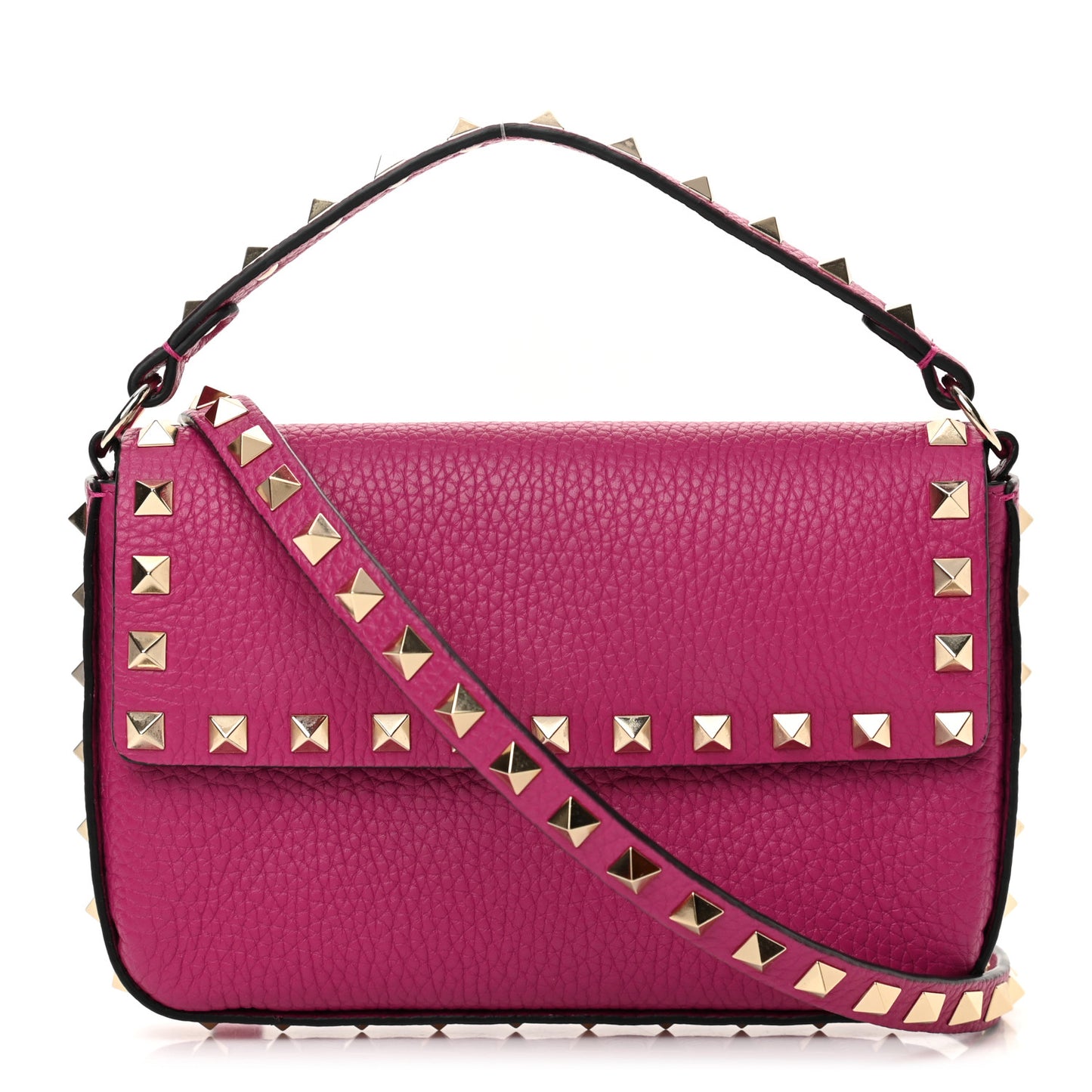 Grainy Calfskin Rockstud Crossbody Pouch Rose Violet