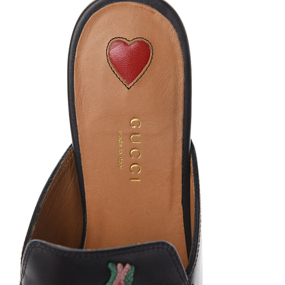 Gucci Calfskin Flower Embroidered Womens Princetown Slippers 37.5 Black 5 of 7