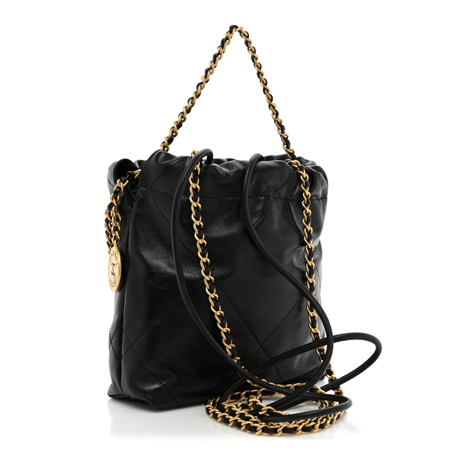 Chanel Shiny Crumpled Calfskin Quilted Pearl Mini Chanel 22 Black 3 of 10