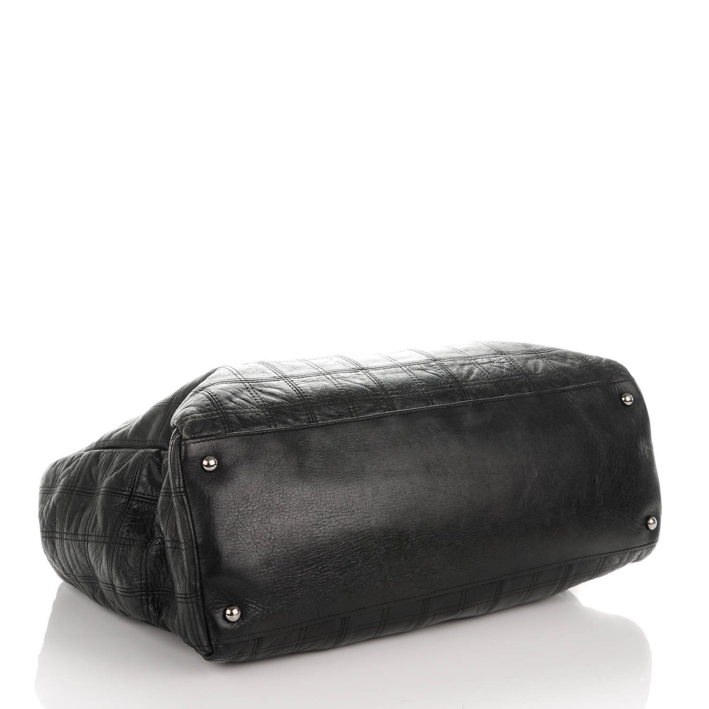 Lambskin Square Stitched Lax Shopping Tote Black