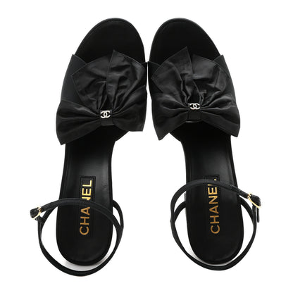 Chanel Silk Bow CC Platform Sandals 41 Black 2 of 9