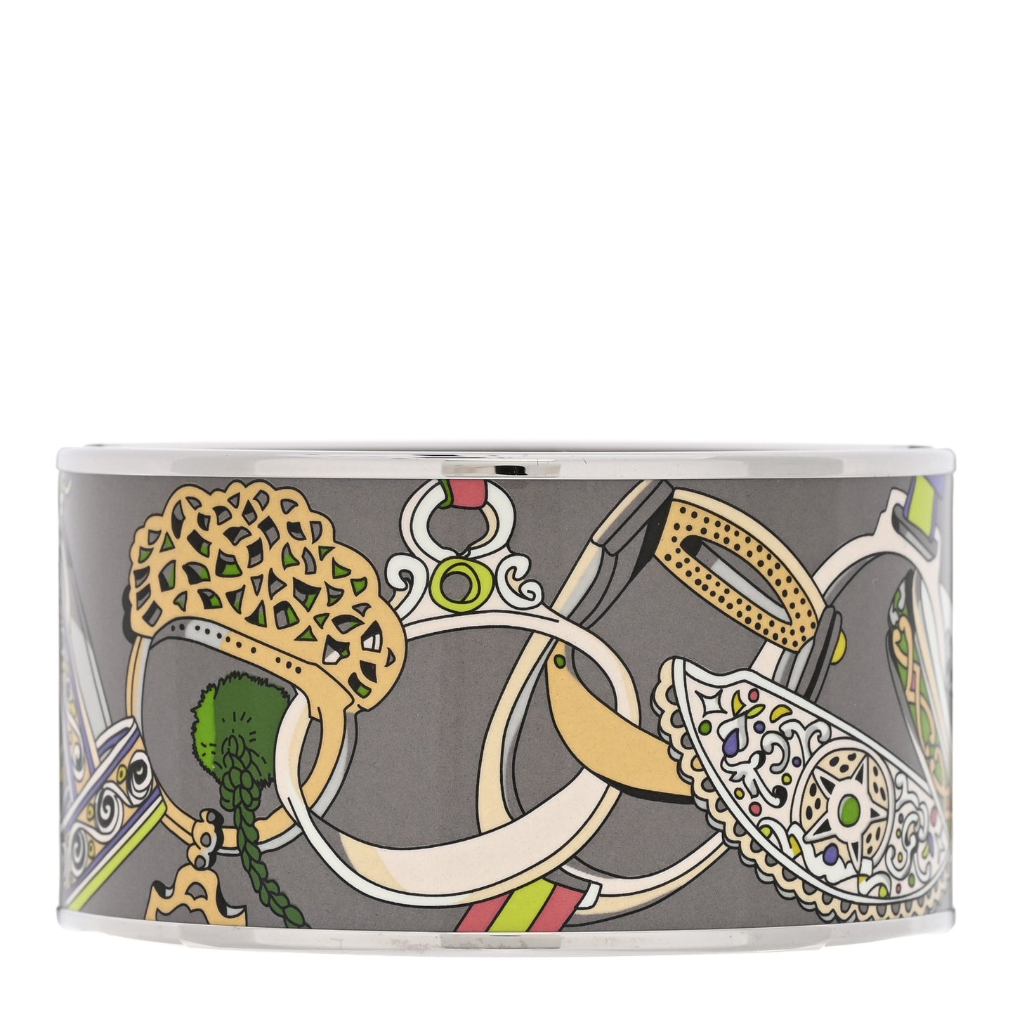 Enamel Printed Extra Wide Concours d'Etrier Bracelet 65 Taupe