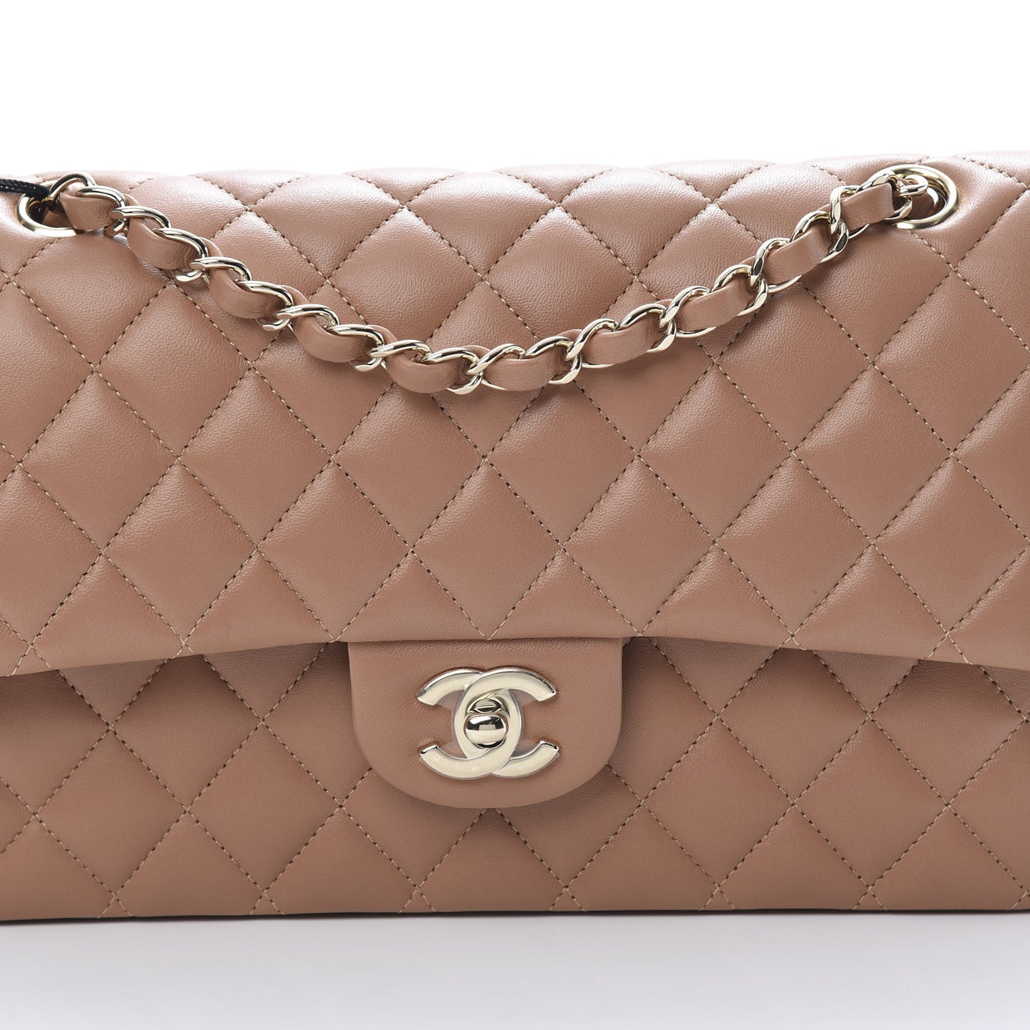 Lambskin Quilted Medium Double Flap Brown