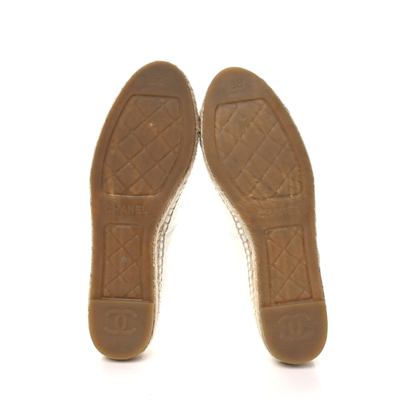 Distressed Patent CC Espadrilles 38 White Silver