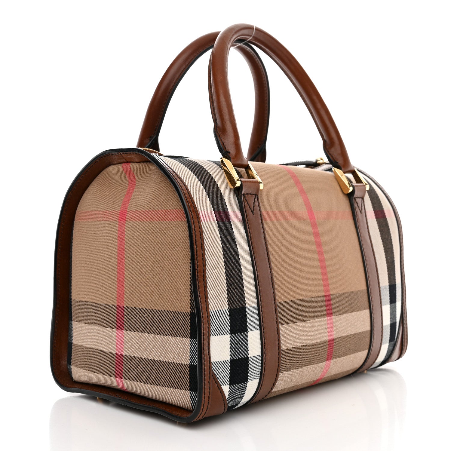 Burberry House Check Bridle Calfskin Small Bowling Bag Dark Tan 3 of 11