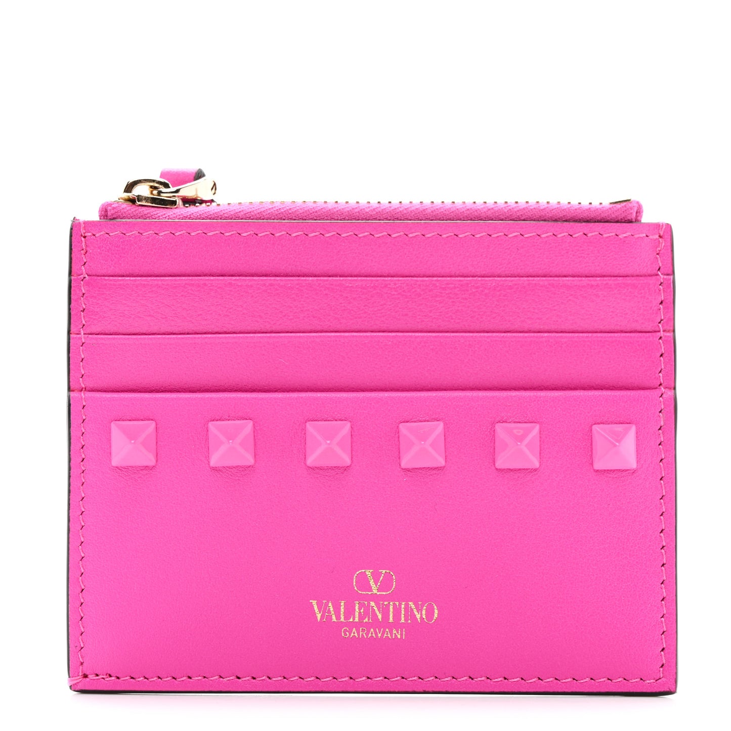 Nappa Tonal Monochrome Rockstud Coin Case Card Holder Pink PP