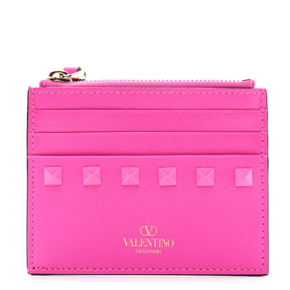 Valentino Garavani Nappa Tonal Monochrome Rockstud Coin Case Card Holder Pink PP 1 of 7