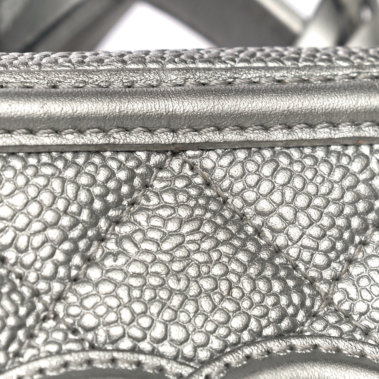 Chanel Metallic Caviar Quilted Small CC Filigree Vanity Case Silver 13 of 16