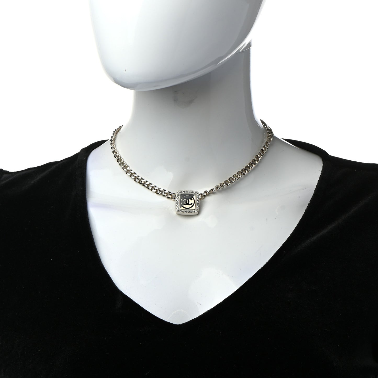 Metal Crystal CC Square Choker Gold