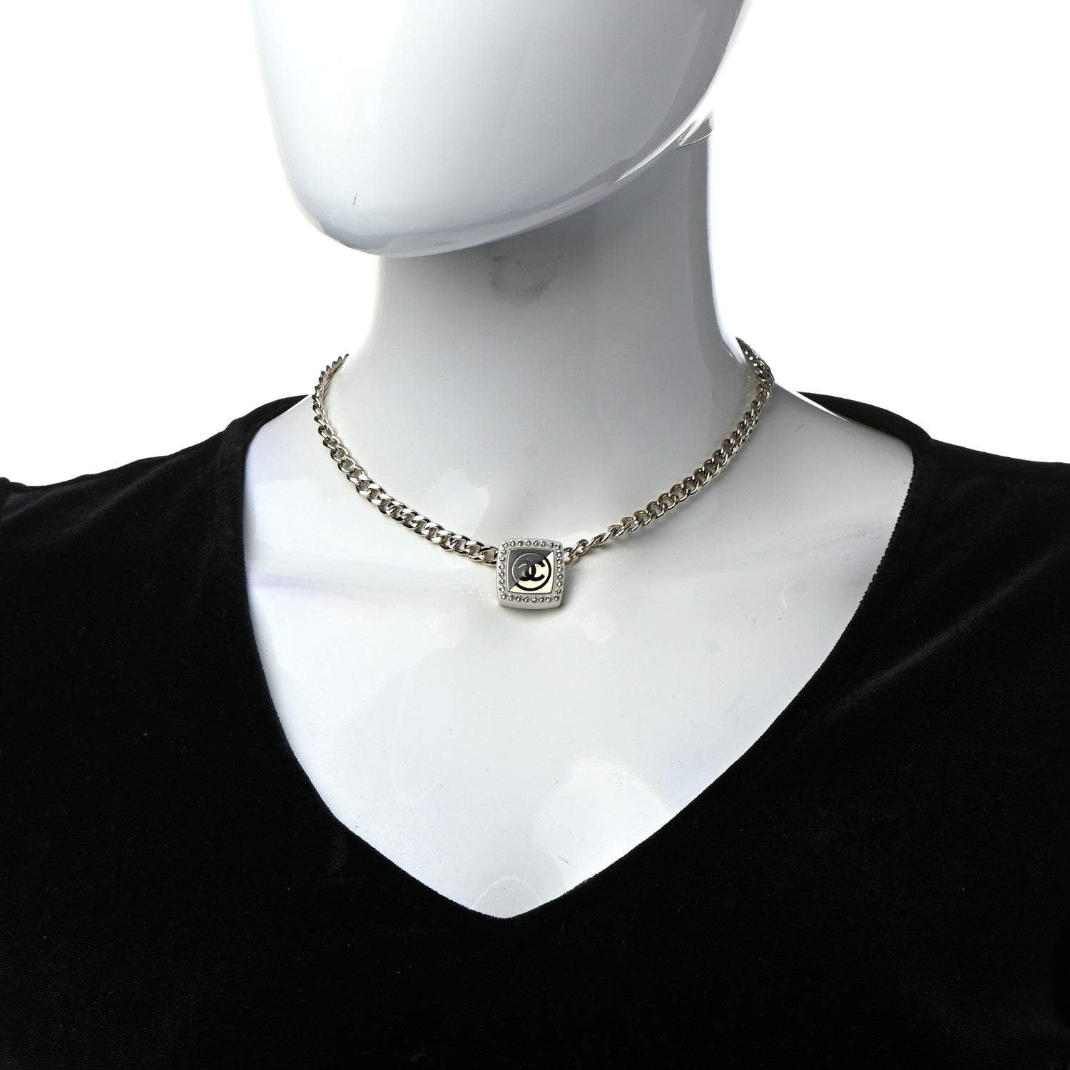 Chanel Metal Crystal CC Square Choker Gold 2 of 7