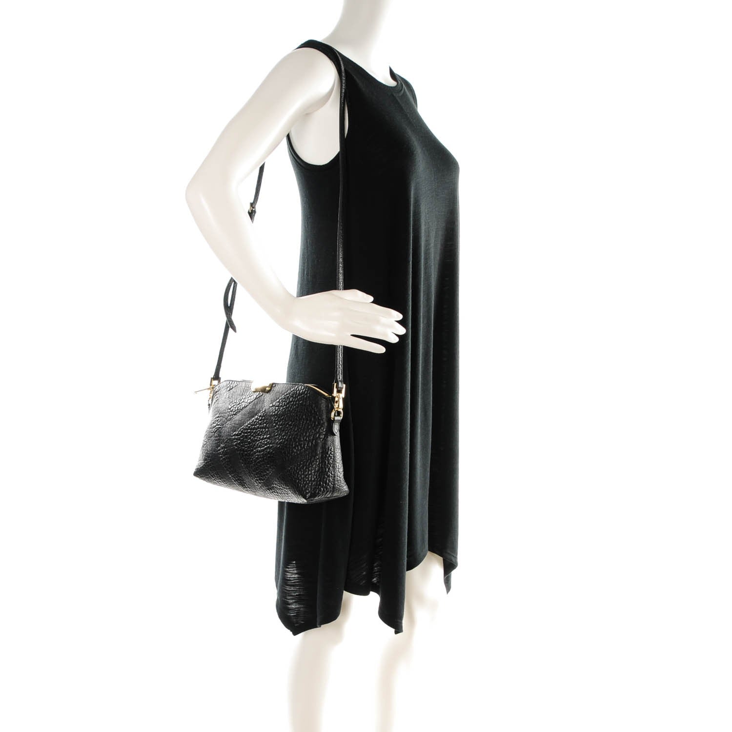 Burberry Signature Grain Calfskin Check Embossed Small Chichester Crossbody Clutch Bag Black 2 of 9