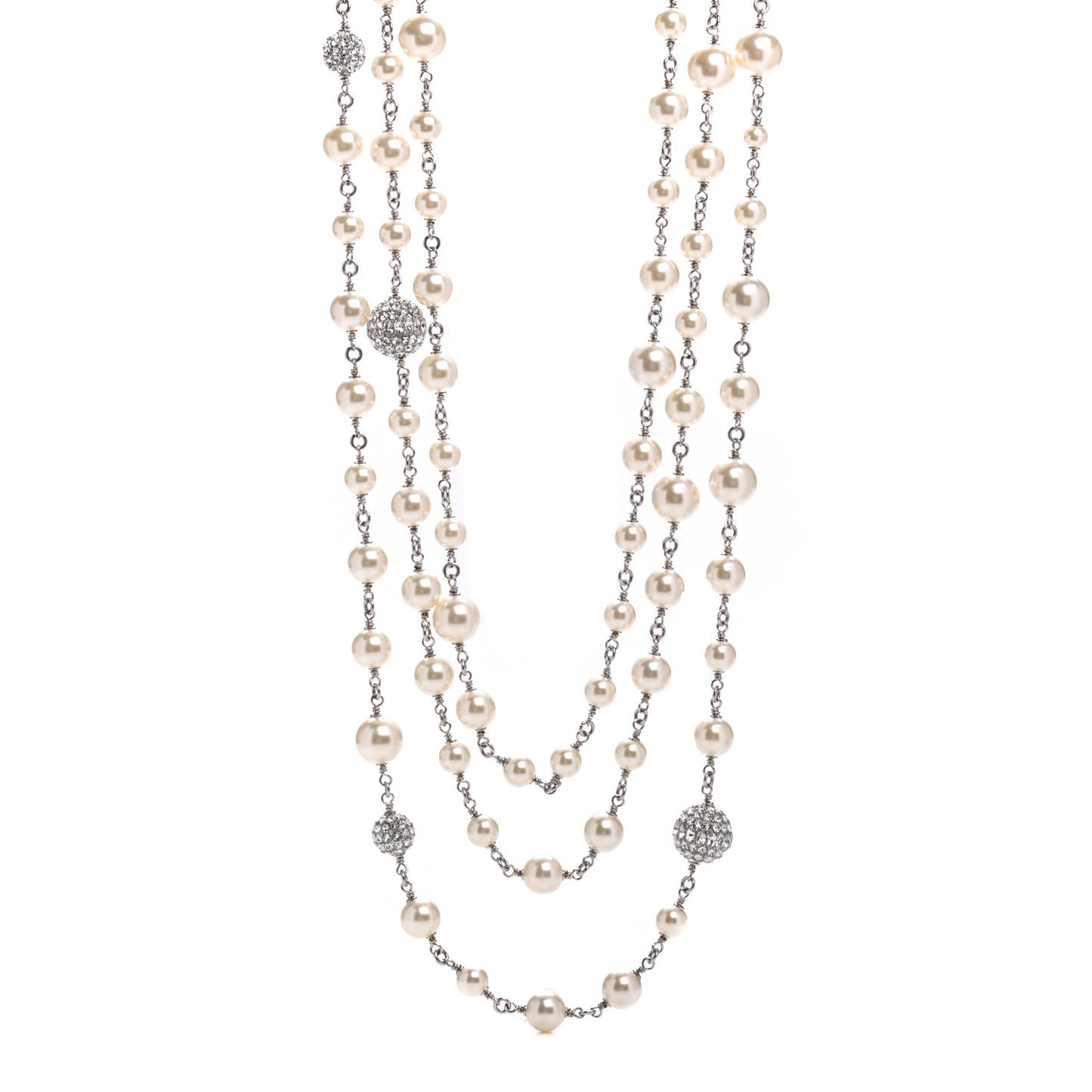 Pearl Crystal CC Starfall Multi Strand Necklace Silver