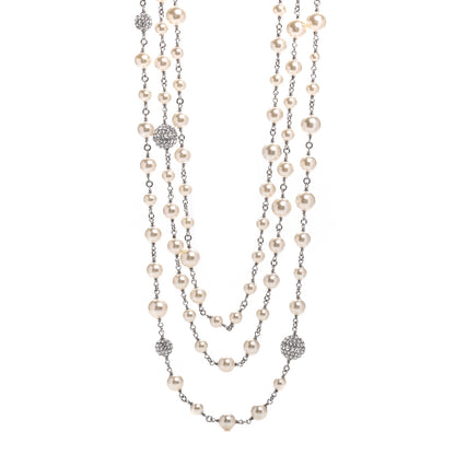 Chanel Pearl Crystal CC Starfall Multi Strand Necklace Silver 1 of 5