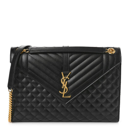 Saint Laurent Grain De Poudre Textured Mixed Matelasse Large Triquilt Monogram Satchel Black 1 of 11