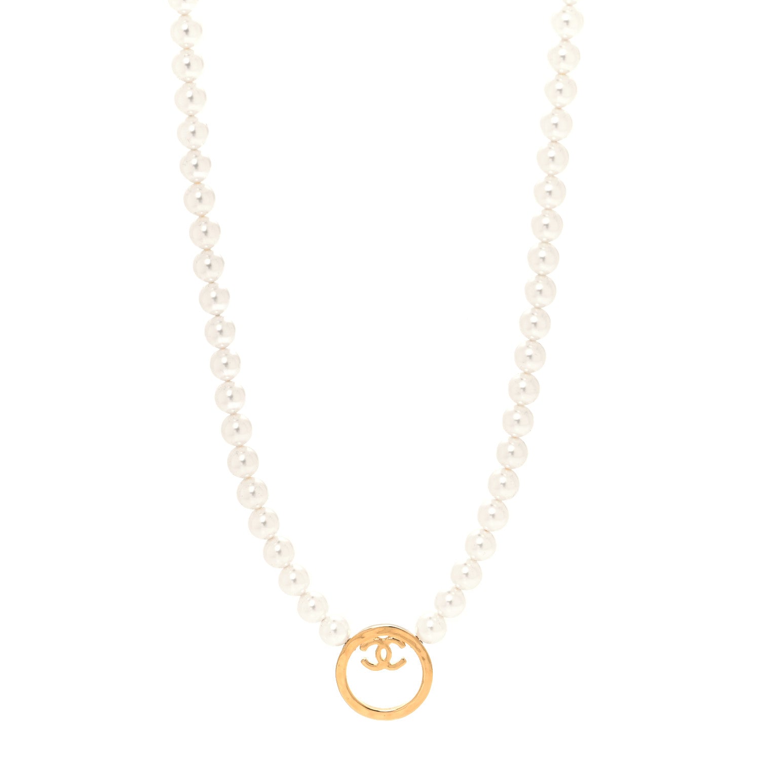Chanel Pearl CC Round Long Necklace Gold White 1 of 5