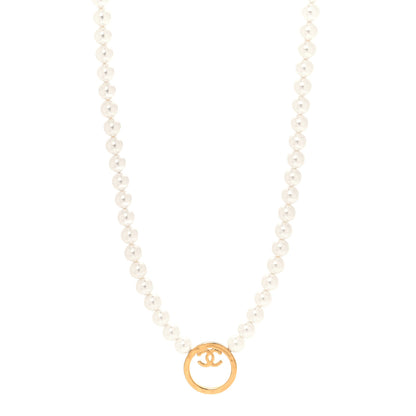 Chanel Pearl CC Round Long Necklace Gold White 1 of 5